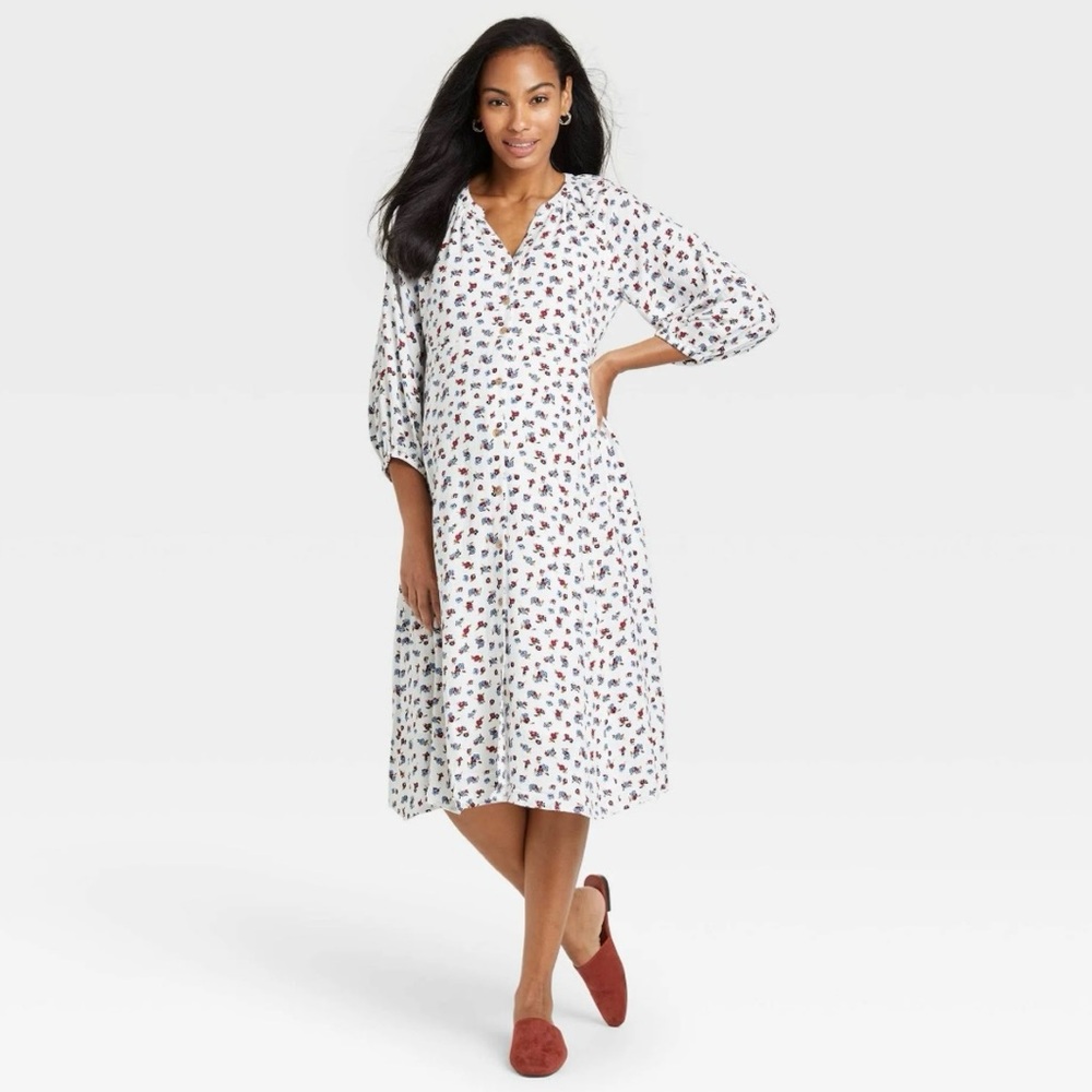 The Nines by Hatch White Floral Button Front Maternity Dress Womens Size XS